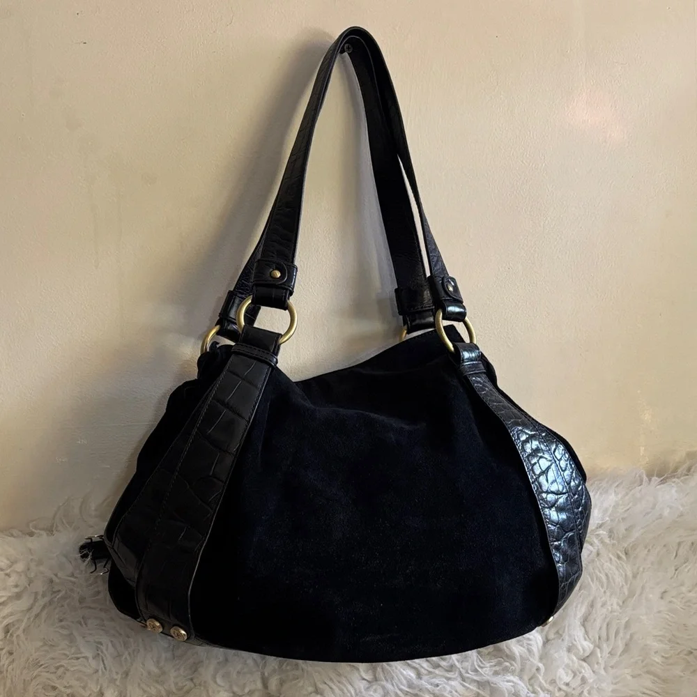 Donald J. Pliner Black Textured Shoulder Bag